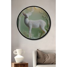 Çerçeve Görünümlü Beyaz Geyik Ormanı Pastel Boya Görünümlü Dekoratif Ahşap Ofis Yuvarlak Tablo