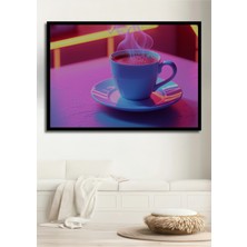 Çerçeve Görünümlü Neon Işıltılı Kahve Keyfi Dekoratif Ahşap Ev/işyeri/ofis Kare Tablo