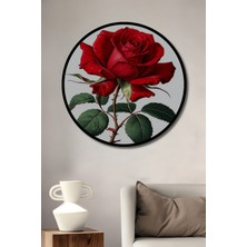 Çerçeve Görünümlü Kırmızı Gül Yağlı Boya Görünümlü Dekoratif Ahşap Ev/işyeri/ofis Yuvarlak Tablo