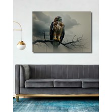 Yağlı Boya Görünümlü Dalda Oturan Kartal Ev/işyeri/ofis Dekoratif Ahşap Kare Tablosu