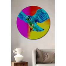 Turkuaz Şahin Yağlı Boya Görünümlü Dekoratif Ahşap Ev/işyeri/ofis Yuvarlak Tablo