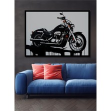 Çerçeve Görünümlü Siyah Beyaz Motor Tutkusu Yağlı Boya Görünümlü Dekoratif Ahşap Ofis Kare Tablo