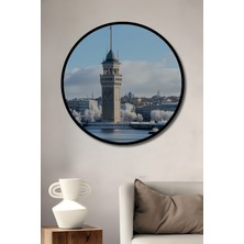 Çerçeve Görünümlü Kış Masalı Dekoratif Ahşap Dekoratif Galata Kulesi Işyeri/ofis Yuvarlak Tablosu