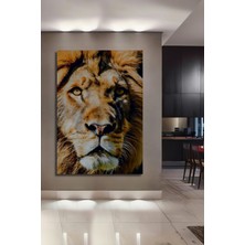 Aslanın Altın Bakışı Yağlı Boya Görünümlü Dekoratif Ahşap Ev/işyeri/ofis Kare Tablo