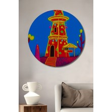 Fantastik Kule Sulu Boya Görünümlü Dekoratif Ahşap Ev/işyeri/ofis Yuvarlak Tablo
