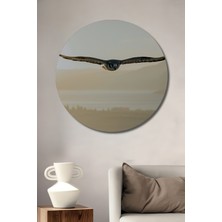 Gün Batımında Şahin Uçuşu Yağlı Boya Görünümlü Dekoratif Ahşap Ev/işyeri/ofis Yuvarlak Tablo
