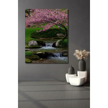 Pembe Bahar Çiçekleri Sulu Boya Görünümlü Dekoratif Ahşap Ev/işyeri/ofis Kare Tablo