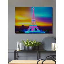 Neon Işıklar Altında Eyfel Kulesi Sanat Ev/işyeri/ofis Dekoratif Ahşap Kare Tablosu