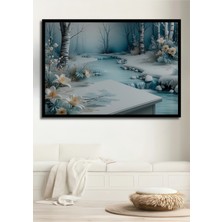 Çerçeve Görünümlü Bembeyaz Kış Düşleri Yağlı Boya Görünümlü Dekoratif Ahşap Işyeri/ofis Kare Tablo