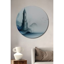 Sulu Boya Görünümlü Masalsı Şato Dekoratif Ahşap Ev/işyeri/ofis Yuvarlak Tablo