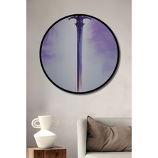 Çerçeve Görünümlü Eflatun Işık Kılıcı Sulu Boya Görünümlü Dekoratif Ahşap Ofis Yuvarlak Tablo