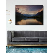 Huzurlu Göl Manzarası Yağlı Boya Görünümlü Dekoratif Ahşap Ev/işyeri/ofis Kare Tablo