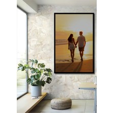 Çerçeve Görünümlü Gün Batımında Aşk Yürüyüşü Dekoratif Ahşap Ev/işyeri/ofis Kare Tablo