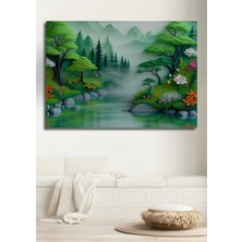 Yeşil Huzurlu Göl Manzarası Kağıt Sanatı Dekoratif Ahşap Ev/işyeri/ofis Kare Tablo