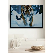 Çerçeve Görünümlü Kar Kaplanı Yağlı Boya Görünümlü Dekoratif Ahşap Ev/işyeri/ofis Kare Tablo