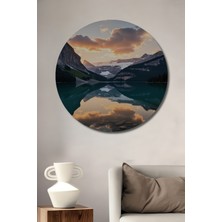 Dağların Aşkı Göl Manzarası Yağlı Boya Görünümlü Dekoratif Ahşap Ev/işyeri/ofis Yuvarlak Tablo
