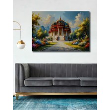 Tapınak Rüyası Yağlı Boya Görünümlü Dekoratif Ahşap Ev/işyeri/ofis Kare Tablo