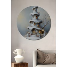 Kış Harikalar Diyarı Yağlı Boya Görünümlü Dekoratif Ahşap Ev/işyeri/ofis Yuvarlak Tablo