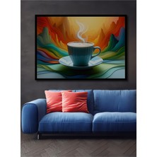 Çerçeve Görünümlü Gökkuşağı Rüyası Kahve Keyfi Yağlı Boya Görünümlü Dekoratif Ahşap Ofis Kare Tablo