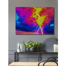 Neon Fırtına Yağlı Boya Görünümlü Dekoratif Ahşap Ev/işyeri/ofis Kare Tablo