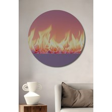 Pembe Alevler ve Taşlar Yağlı Boya Görünümlü Dekoratif Ahşap Ev/işyeri/ofis Yuvarlak Tablo