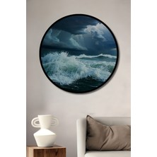 Çerçeve Görünümlü Fırtınalı Deniz Yağlı Boya Görünümlü Dekoratif Ahşap Ev/işyeri/ofis Yuvarlak Tablo