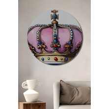 Pembe Kraliyet Tacı Sulu Boya Görünümlü Dekoratif Ahşap Ev/işyeri/ofis Yuvarlak Tablo