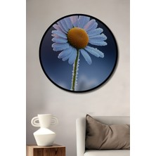 Çerçeve Görünümlü Buzlu Papatya Rüyası Yağlı Boya Görünümlü Dekoratif Ahşap Ofis Yuvarlak Tablo