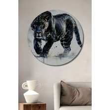 Siyah Panter Sulu Boya Görünümlü Dekoratif Ahşap Dekoratif Ev/işyeri/ofis Yuvarlak Tablo