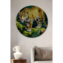 Tropikal Ormanlarda Jaguar Sulu Boya Görünümlü Dekoratif Ahşap Ev/işyeri/ofis Yuvarlak Tablo