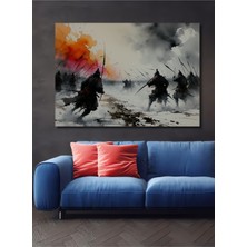 Samuray Savaşçıları Sulu Boya Görünümlü Dekoratif Ahşap Ev/işyeri/ofis Kare Tablo