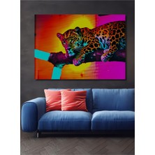 Neon Leopar Dinlenmesi Yağlı Boya Görünümlü Dekoratif Ahşap Ev/işyeri/ofis Kare Tablo