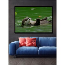 Çerçeve Görünümlü Su Samuru Keyfi Yağlı Boya Görünümlü Dekoratif Ahşap Ev/işyeri/ofis Kare Tablo