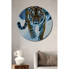 Kar Kaplanı Yağlı Boya Görünümlü Dekoratif Ahşap Ev/işyeri/ofis Yuvarlak Tablo