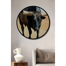 Çerçeve Görünümlü Efsanevi Boğa Yağlı Boya Görünümlü Dekoratif Ahşap Ev/işyeri/ofis Yuvarlak Tablo