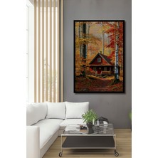 Çerçeve Görünümlü Sonbahar Hülyası Yağlı Boya Görünümlü Dekoratif Ahşap Ev/işyeri/ofis Kare Tablo