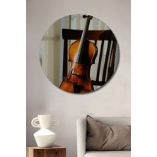 Dekoratif Ahşap Sandalyede Yağlı Boya Görünümlü Keman Ev/işyeri/ofis Yuvarlak Tablo