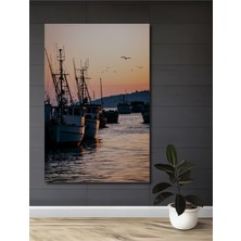 Gün Batımı Balıkçı Tekneleri Yağlı Boya Görünümlü Dekoratif Ahşap Ev/işyeri/ofis Kare Tablo