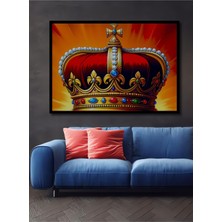 Çerçeve Görünümlü Muhteşem Kraliyet Tacı Yağlı Boya Görünümlü Dekoratif Ahşap Ofis Kare Tablo