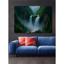 Yeşil Vadi Şelalesi Yağlı Boya Görünümlü Dekoratif Ahşap Ev/işyeri/ofis Kare Tablo