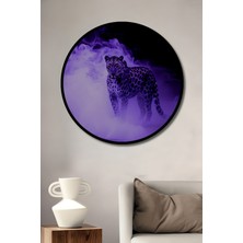 Çerçeve Görünümlü Mor Duman Içindeki Leopar Yağlı Boya Görünümlü Ofis Ahşap Yuvarlak Tablo