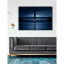 Mavi Köprü Manzarası Yağlı Boya Görünümlü Dekoratif Ahşap Ev/işyeri/ofis Kare Tablo