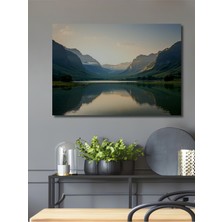 Huzurlu Göl Manzarası Yağlı Boya Görünümlü Dekoratif Ahşap Ev/işyeri/ofis Kare Tablo