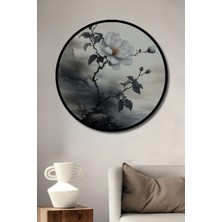 Çerçeve Görünümlü Beyaz Kamelya Kara Kalem Görünümlü Dekoratif Ahşap Ev/işyeri/ofis Yuvarlak Tablo