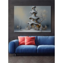 Kış Harikalar Diyarı Yağlı Boya Görünümlü Dekoratif Ahşap Ev/işyeri/ofis Kare Tablo