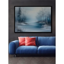 Çerçeve Görünümlü Buz Mavi Nehir Yağlı Boya Görünümlü Dekoratif Ahşap Ev/işyeri/ofis Kare Tablo