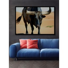 Çerçeve Görünümlü Efsanevi Boğa Yağlı Boya Görünümlü Dekoratif Ahşap Ev/işyeri/ofis Kare Tablo