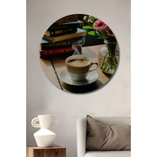 Kitaplar ve Çiçekler ile Kahve Keyfi Dekoratif Ahşap Ev/işyeri/ofis Yuvarlak Tablo
