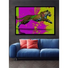 Çerçeve Görünümlü Neon Leopar Modern Sanat Yağlı Boya Görünümlü Dekoratif Ahşap Ofis Kare Tablo