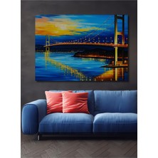 Altın Köprü Şehir Işıkları Yağlı Boya Görünümlü Dekoratif Ahşap Ev/işyeri/ofis Kare Tablo